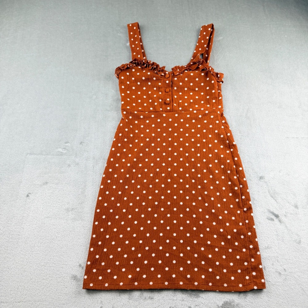 Urban Outfitters Rust Polka Dot Ruffle Mini Dress Women's XS Button Front Retro